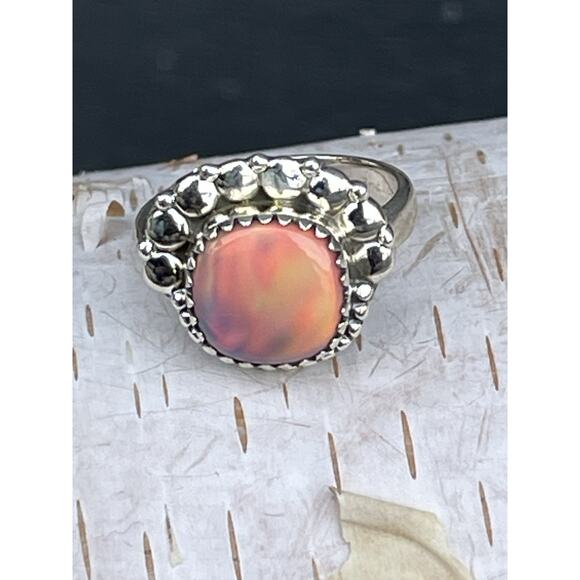 Pink Aurora Opal Ring 925 Sterling Silver Ring Color Flash Size 7.25 - Picture 1 of 9
